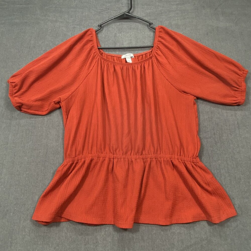 Nine West Womens Rust Peplum Red Blouse Large Polyester & Spandex